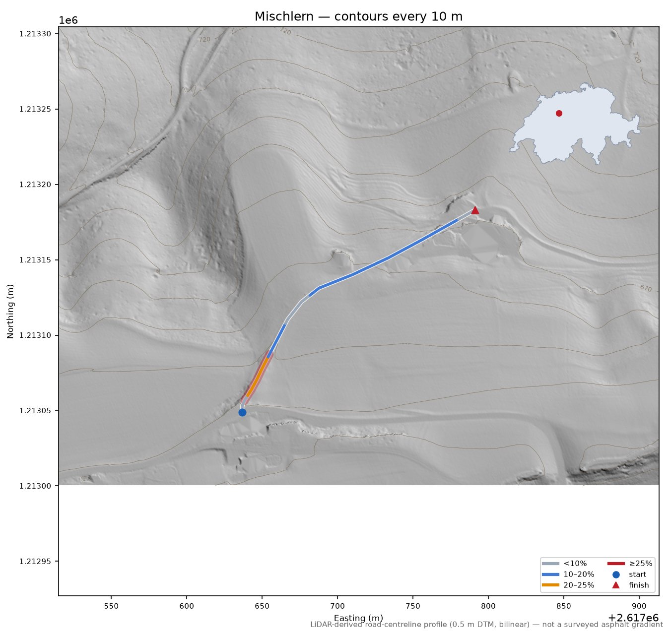 Mischlern LiDAR hillshade map with contours