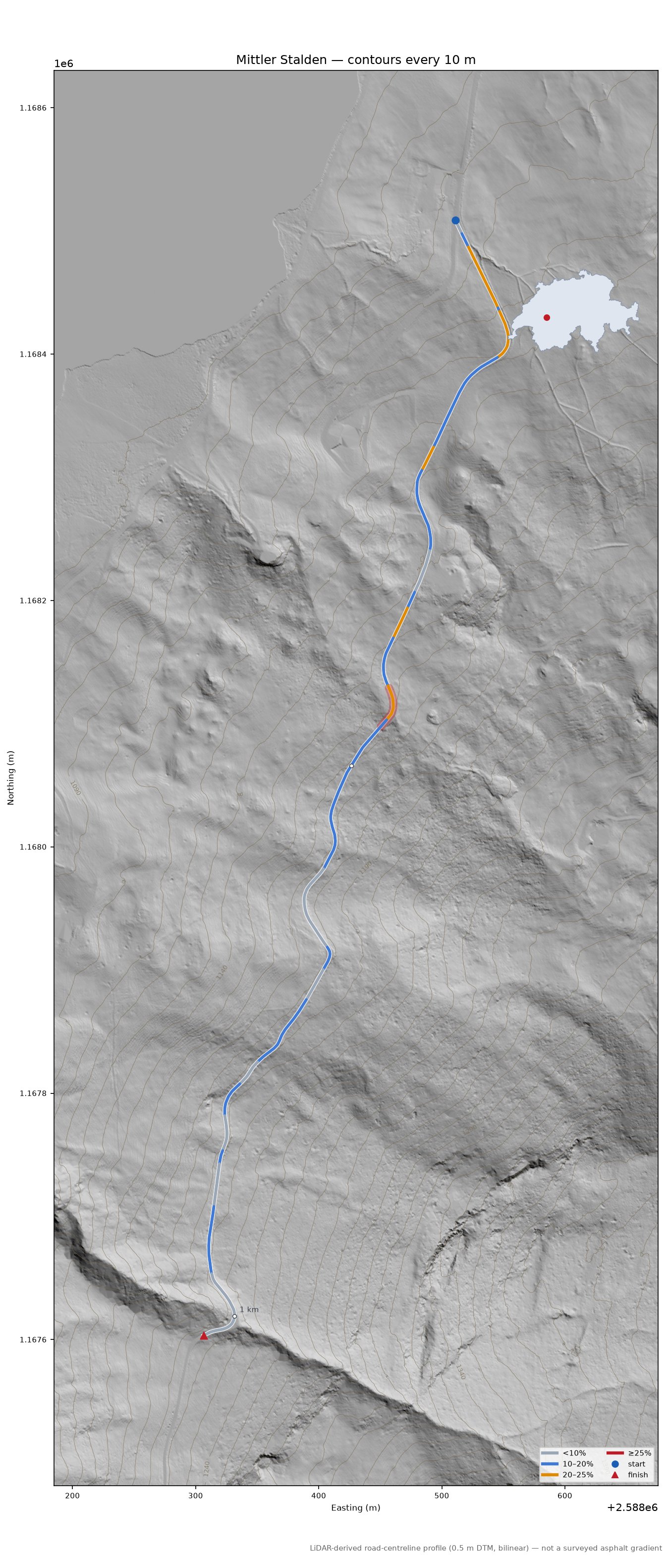 Mittler Stalden LiDAR hillshade map with contours