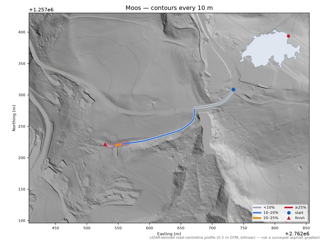 Moos LiDAR hillshade map with contours