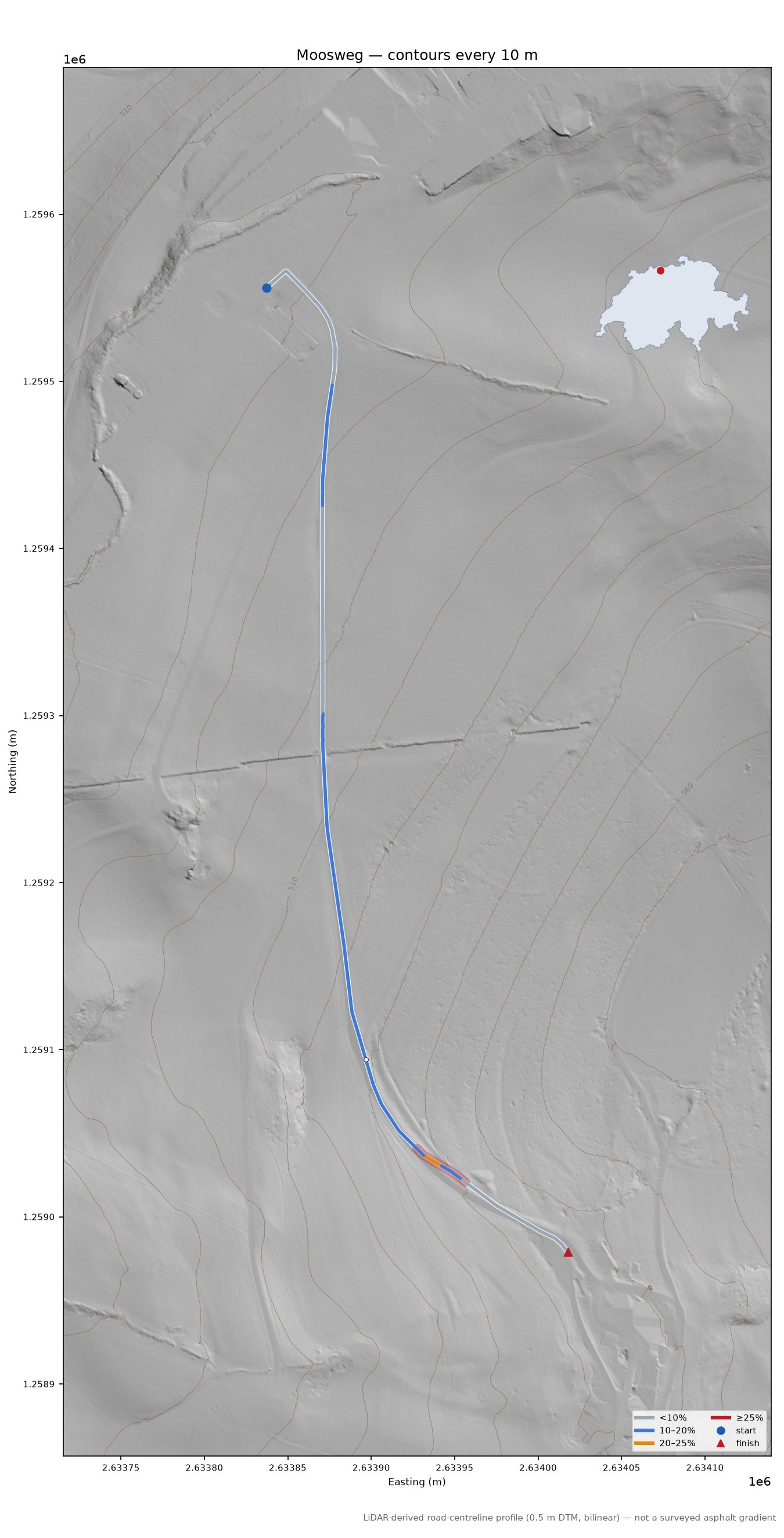 Moosweg LiDAR hillshade map with contours