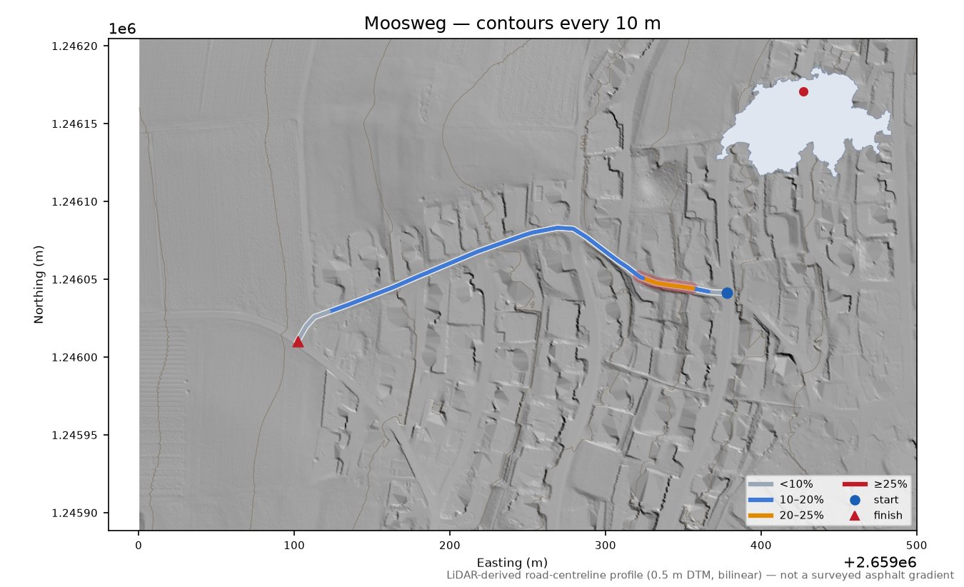 Moosweg LiDAR hillshade map with contours