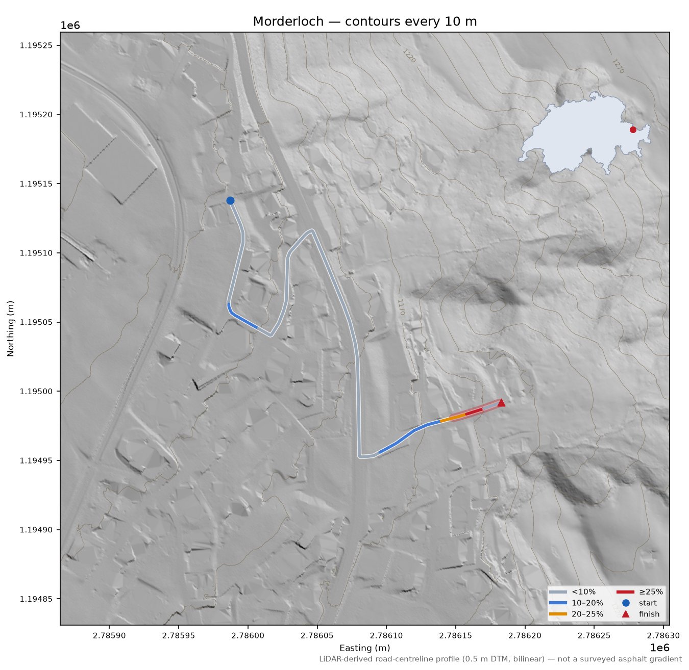 Morderloch LiDAR hillshade map with contours