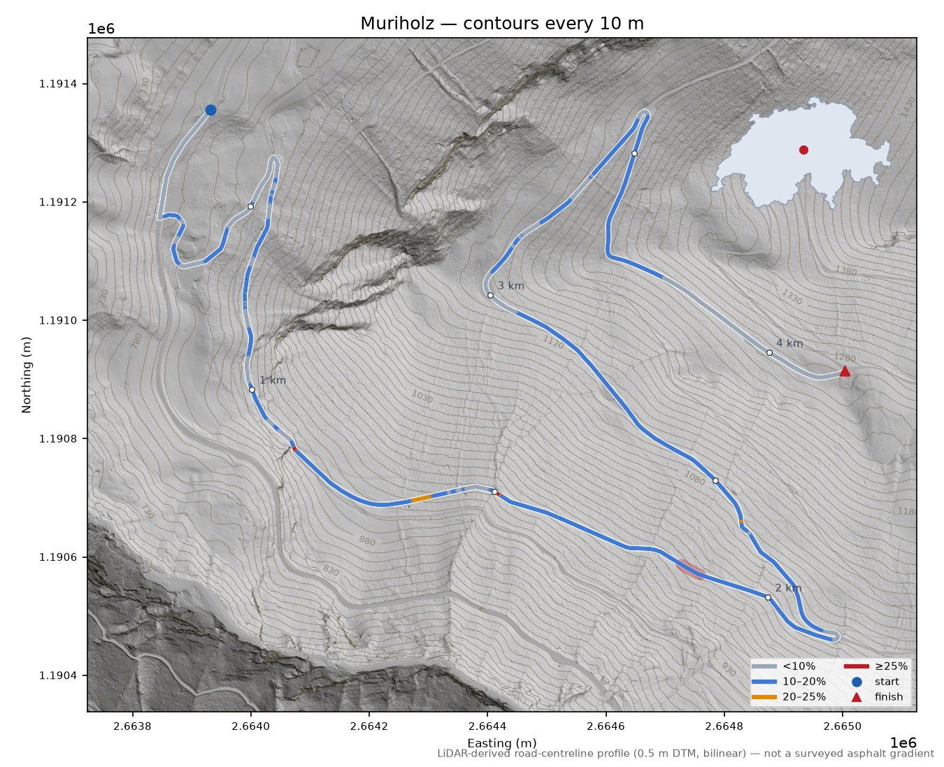 Muriholz LiDAR hillshade map with contours