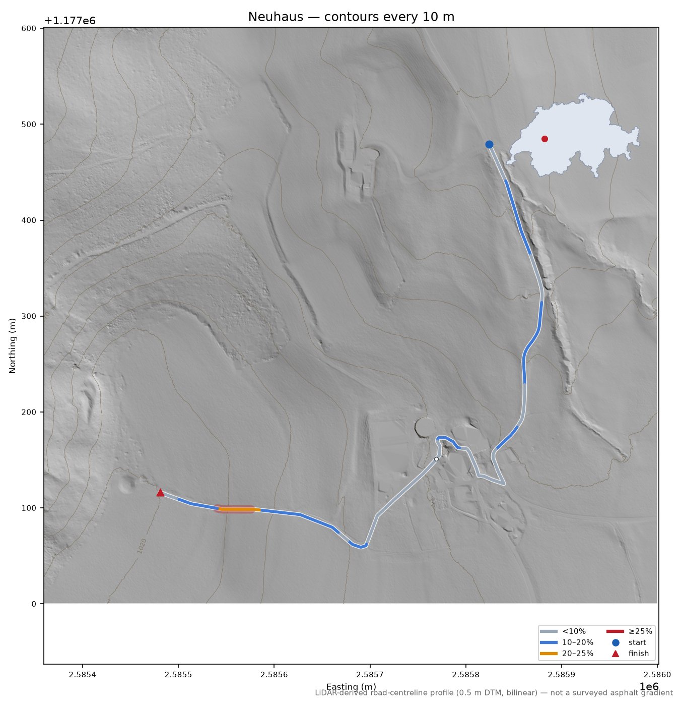 Neuhaus LiDAR hillshade map with contours