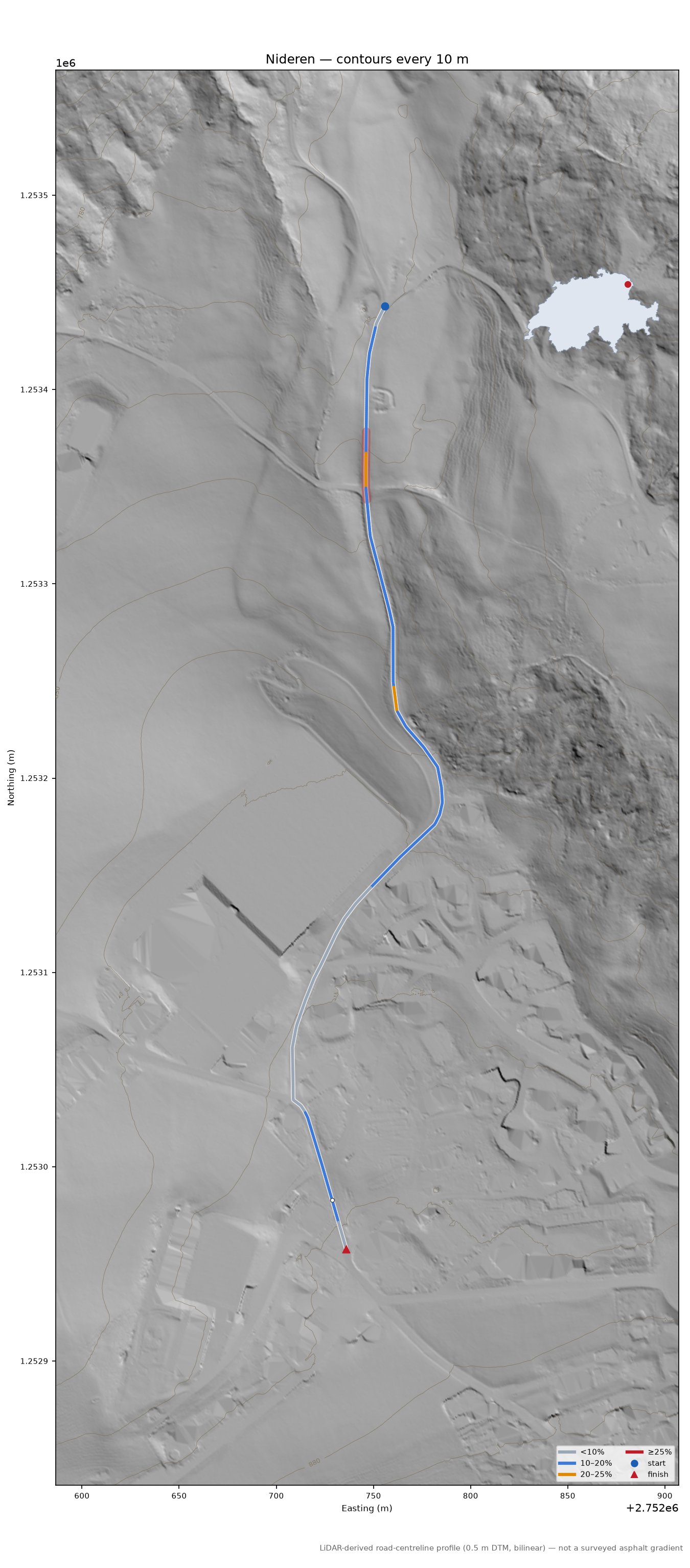 Nideren LiDAR hillshade map with contours
