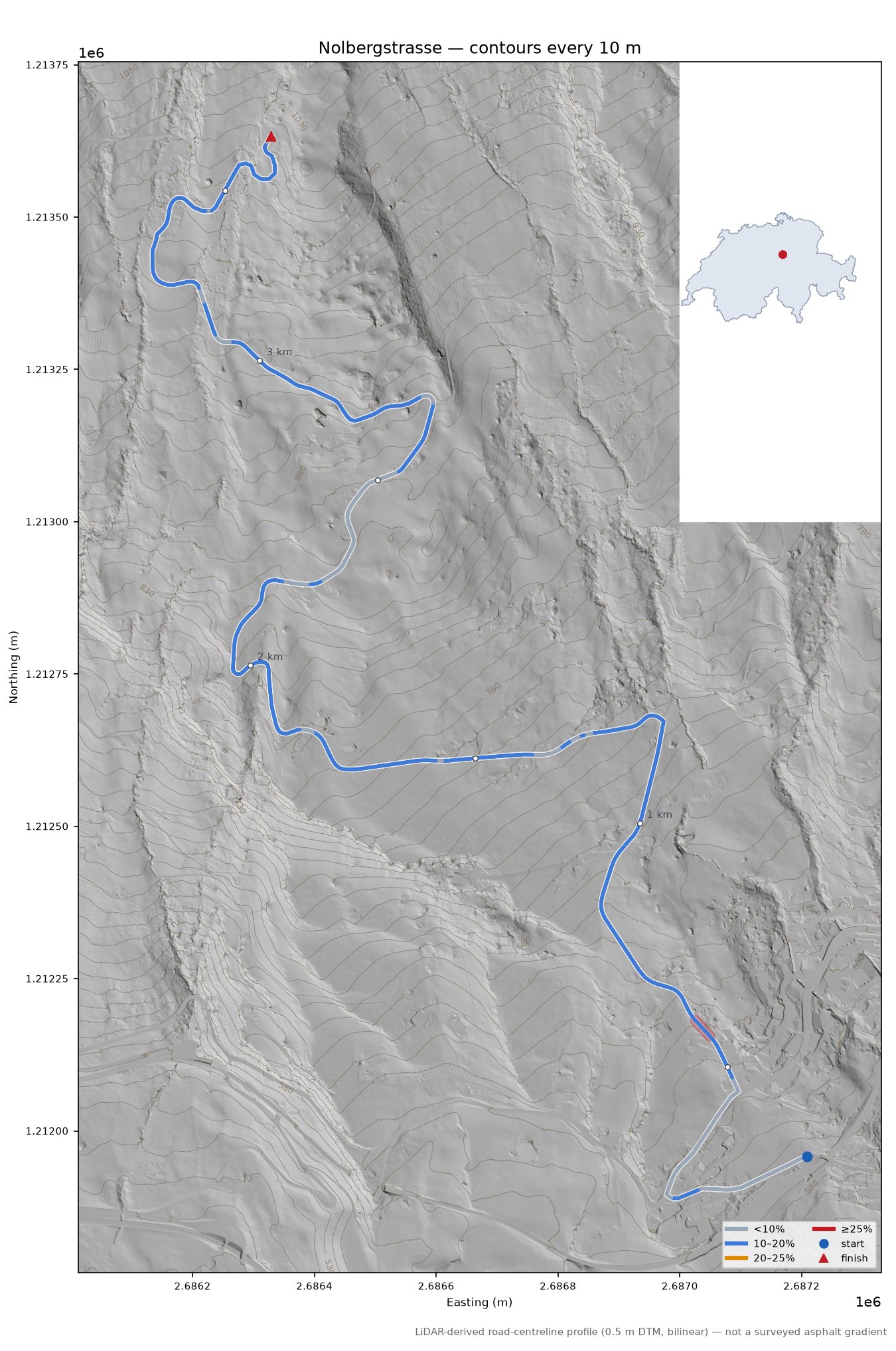 Nolbergstrasse LiDAR hillshade map with contours