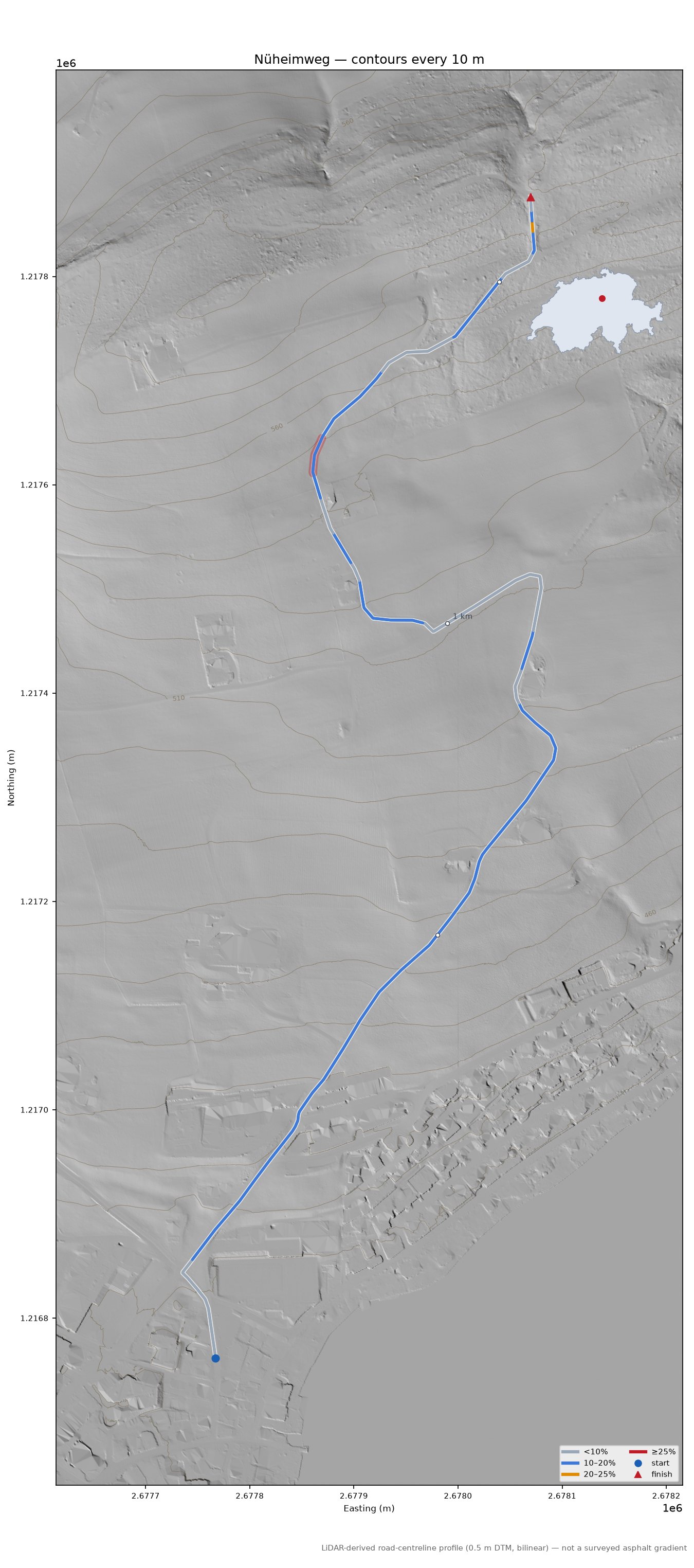 Nüheimweg LiDAR hillshade map with contours