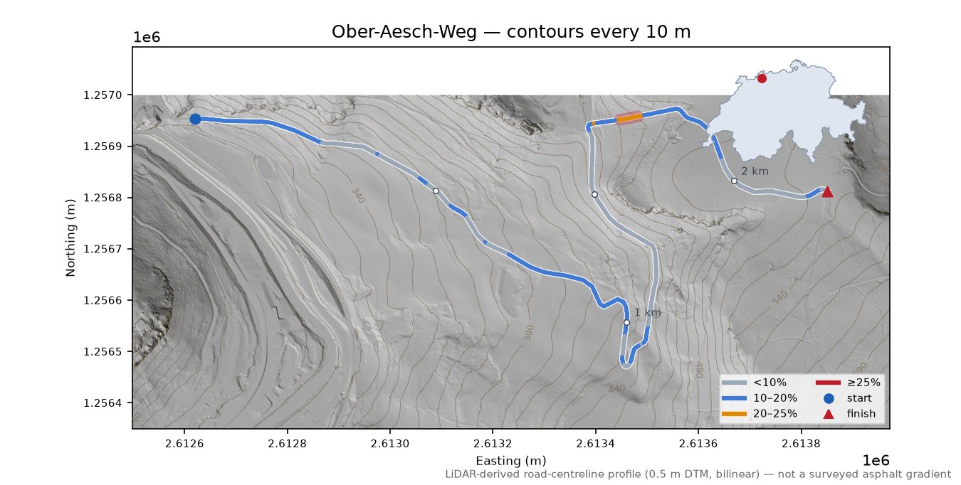 Ober-Aesch-Weg LiDAR hillshade map with contours