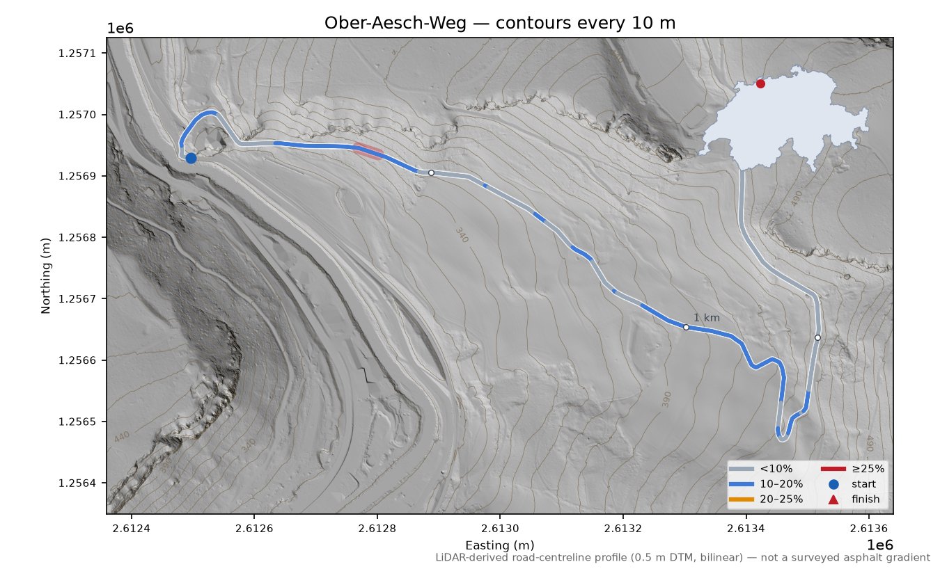 Ober-Aesch-Weg LiDAR hillshade map with contours