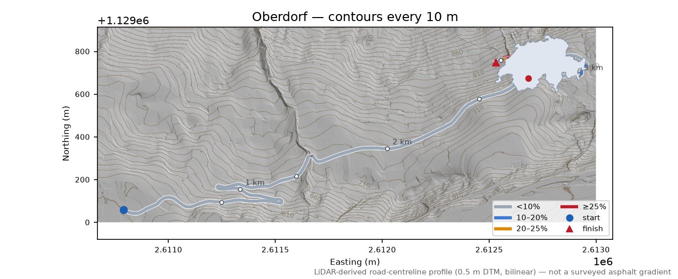 Oberdorf LiDAR hillshade map with contours