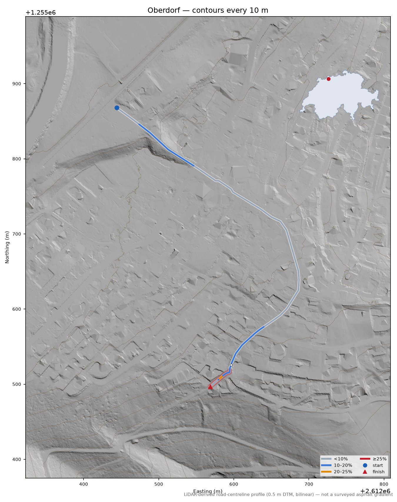 Oberdorf LiDAR hillshade map with contours
