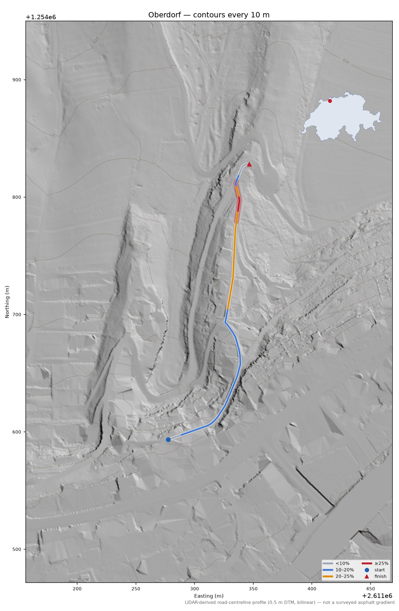 Oberdorf LiDAR hillshade map with contours
