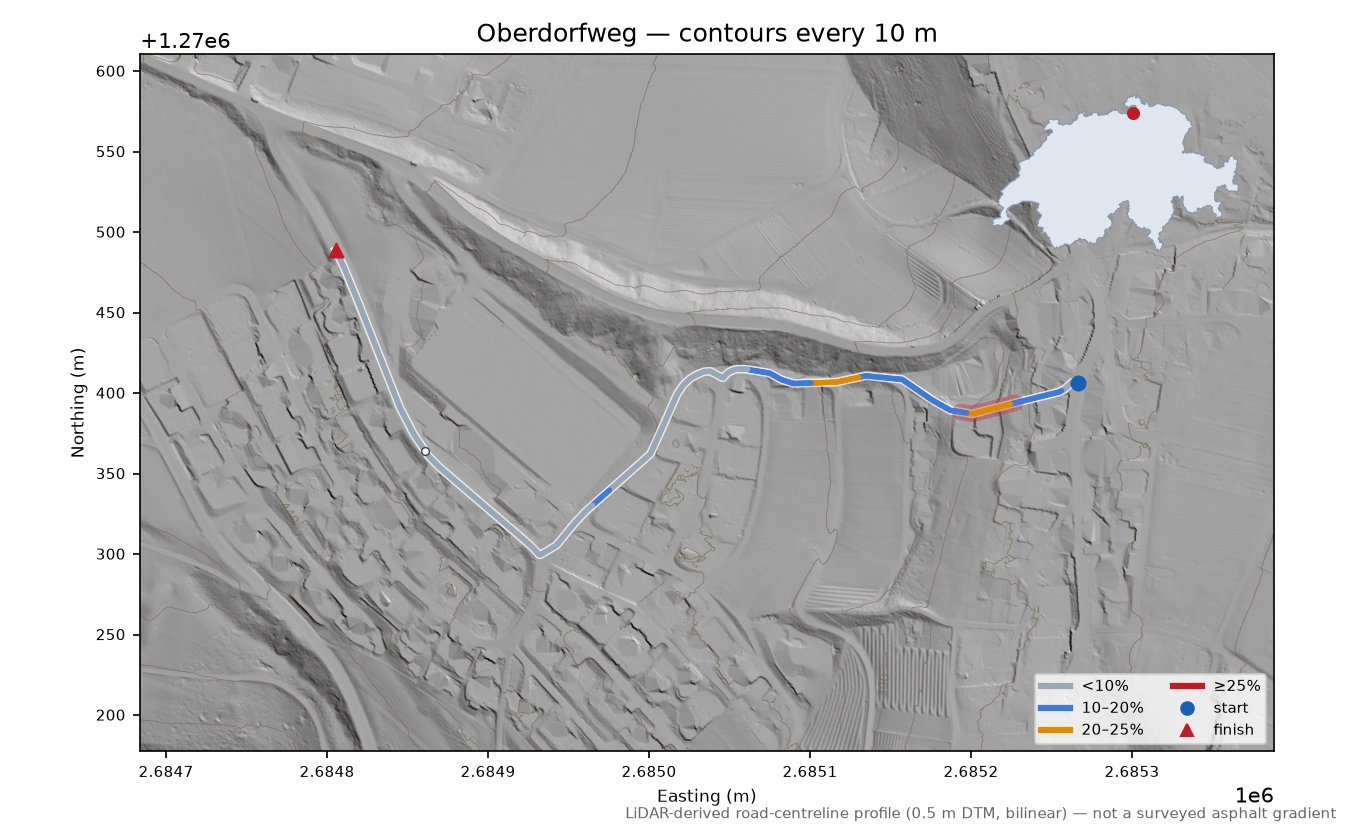 Oberdorfweg LiDAR hillshade map with contours