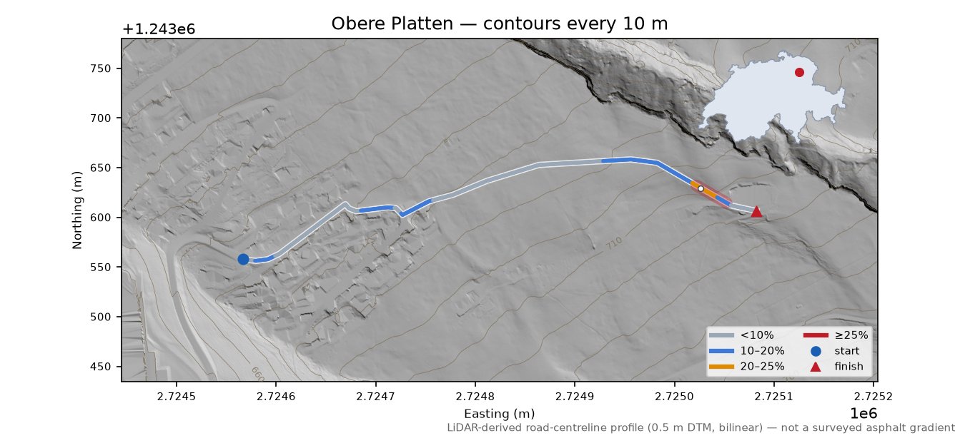 Obere Platten LiDAR hillshade map with contours