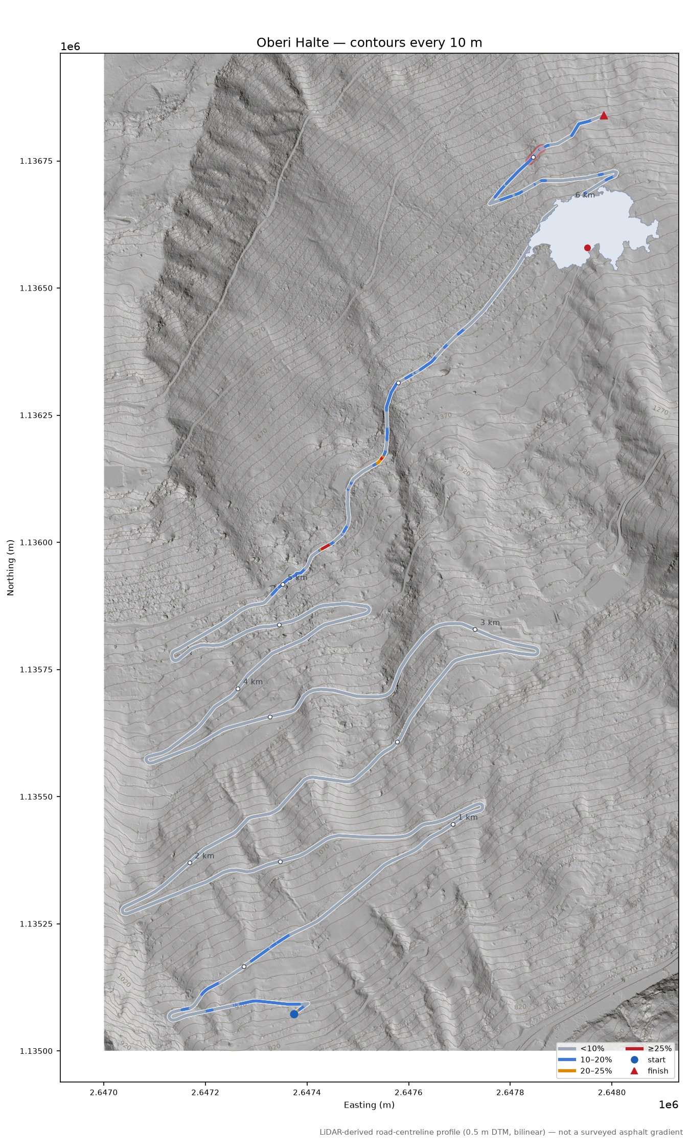 Oberi Halte LiDAR hillshade map with contours