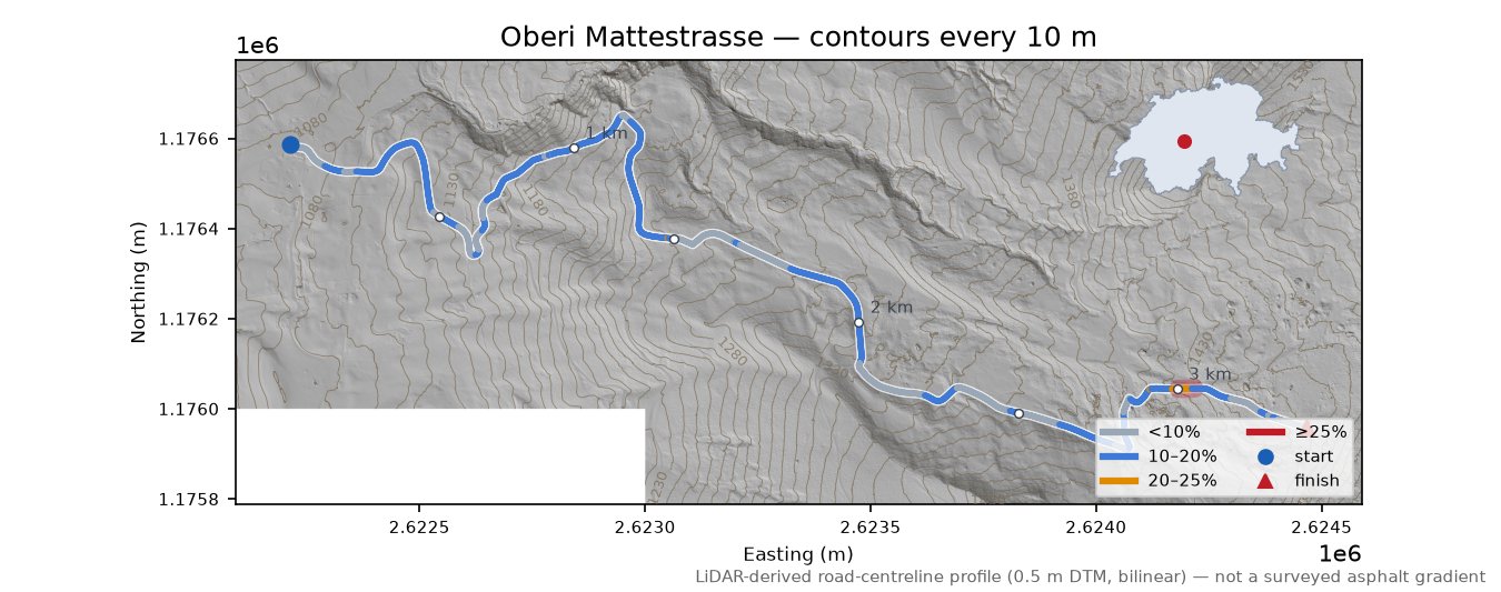 Oberi Mattestrasse LiDAR hillshade map with contours