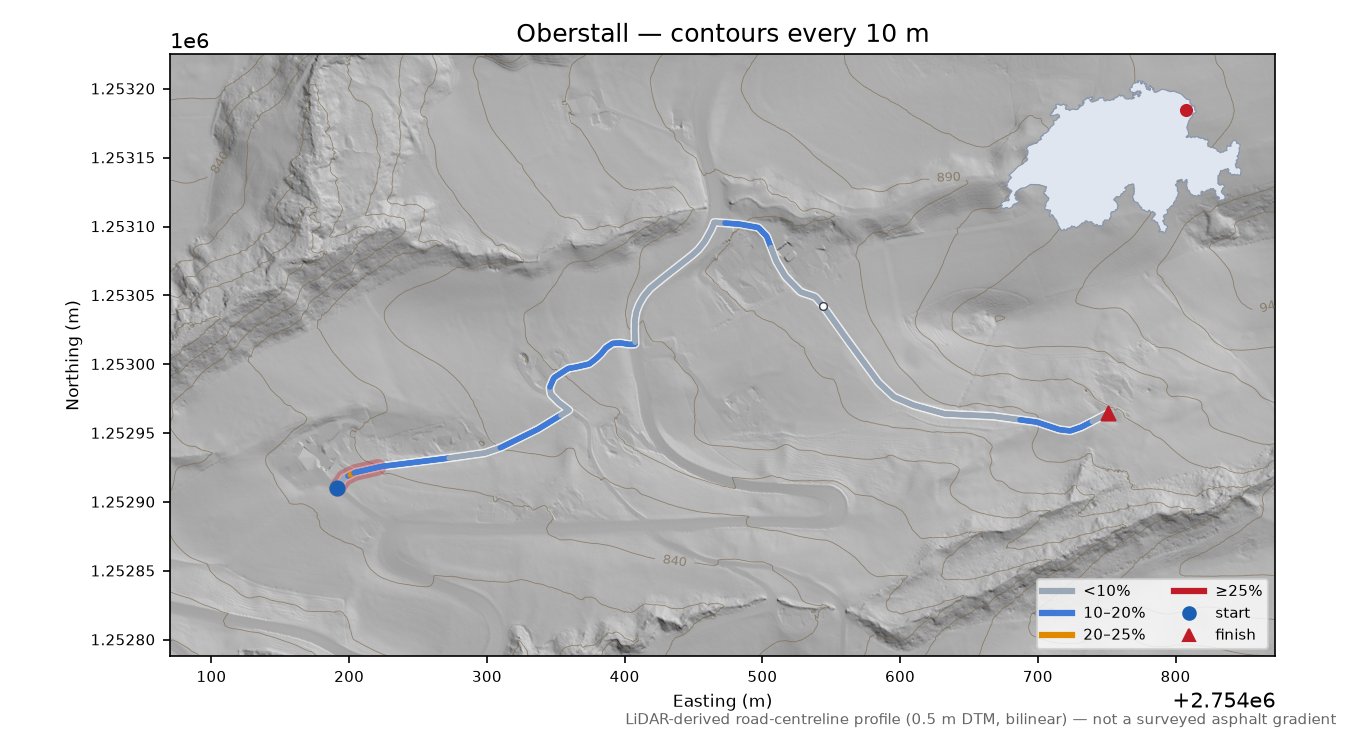 Oberstall LiDAR hillshade map with contours