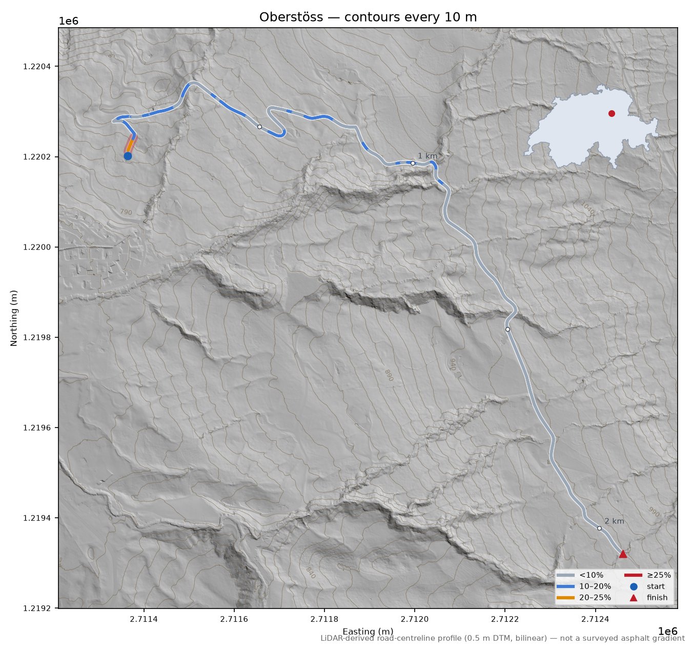Oberstöss LiDAR hillshade map with contours