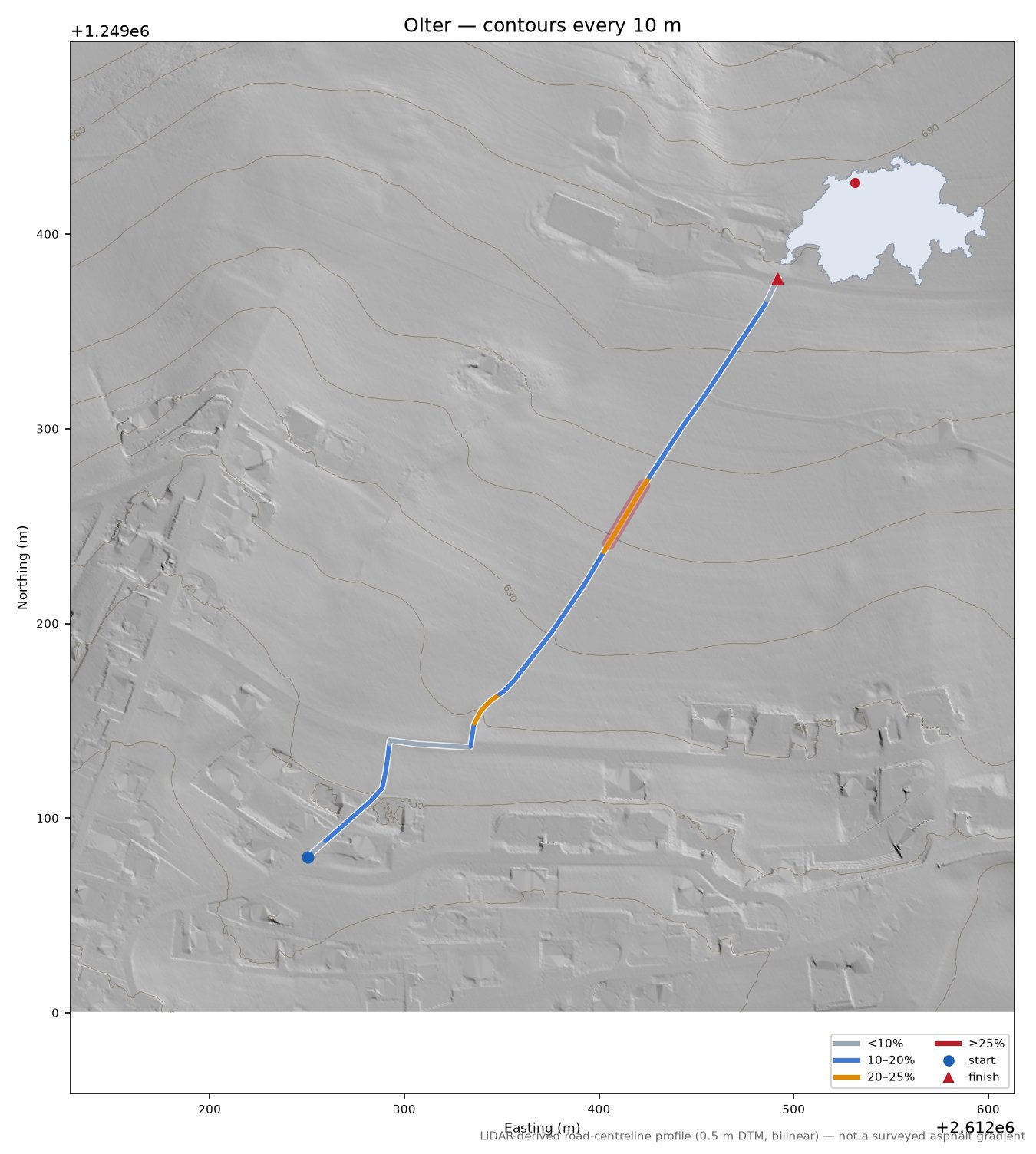Olter LiDAR hillshade map with contours
