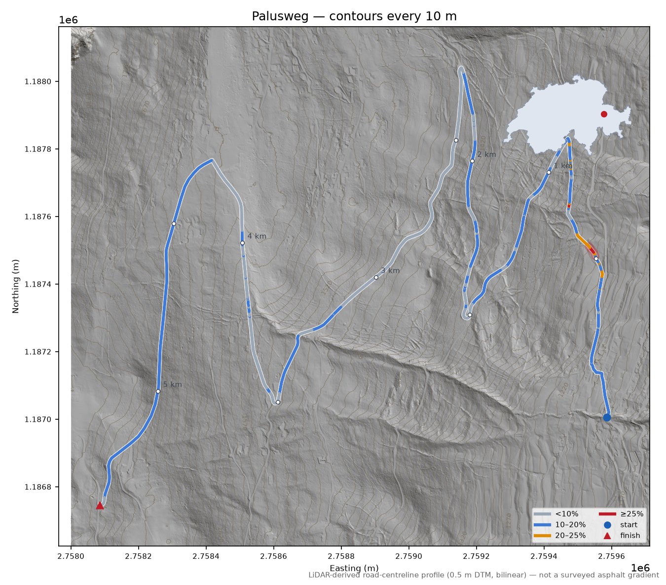 Palusweg LiDAR hillshade map with contours