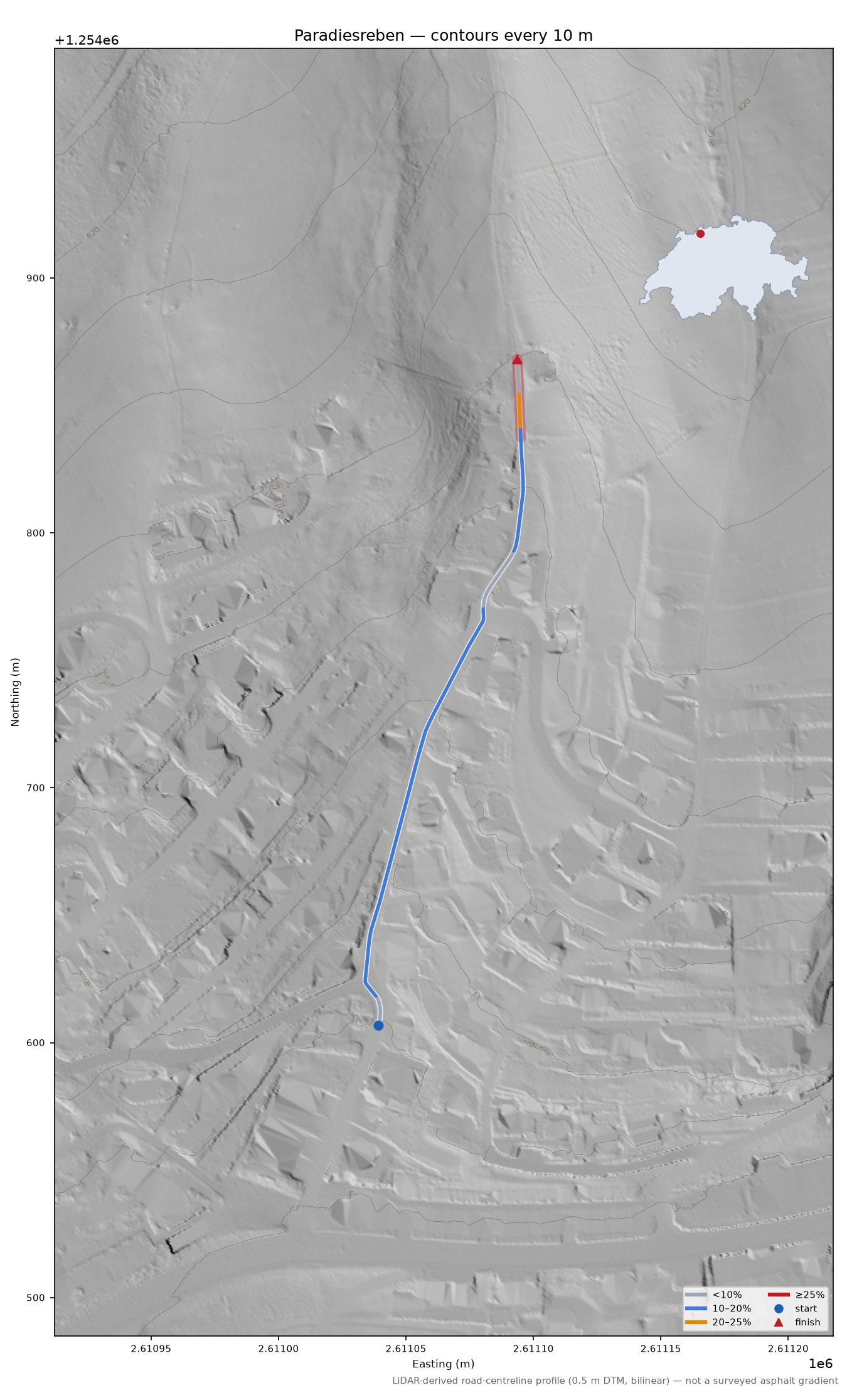 Paradiesreben LiDAR hillshade map with contours