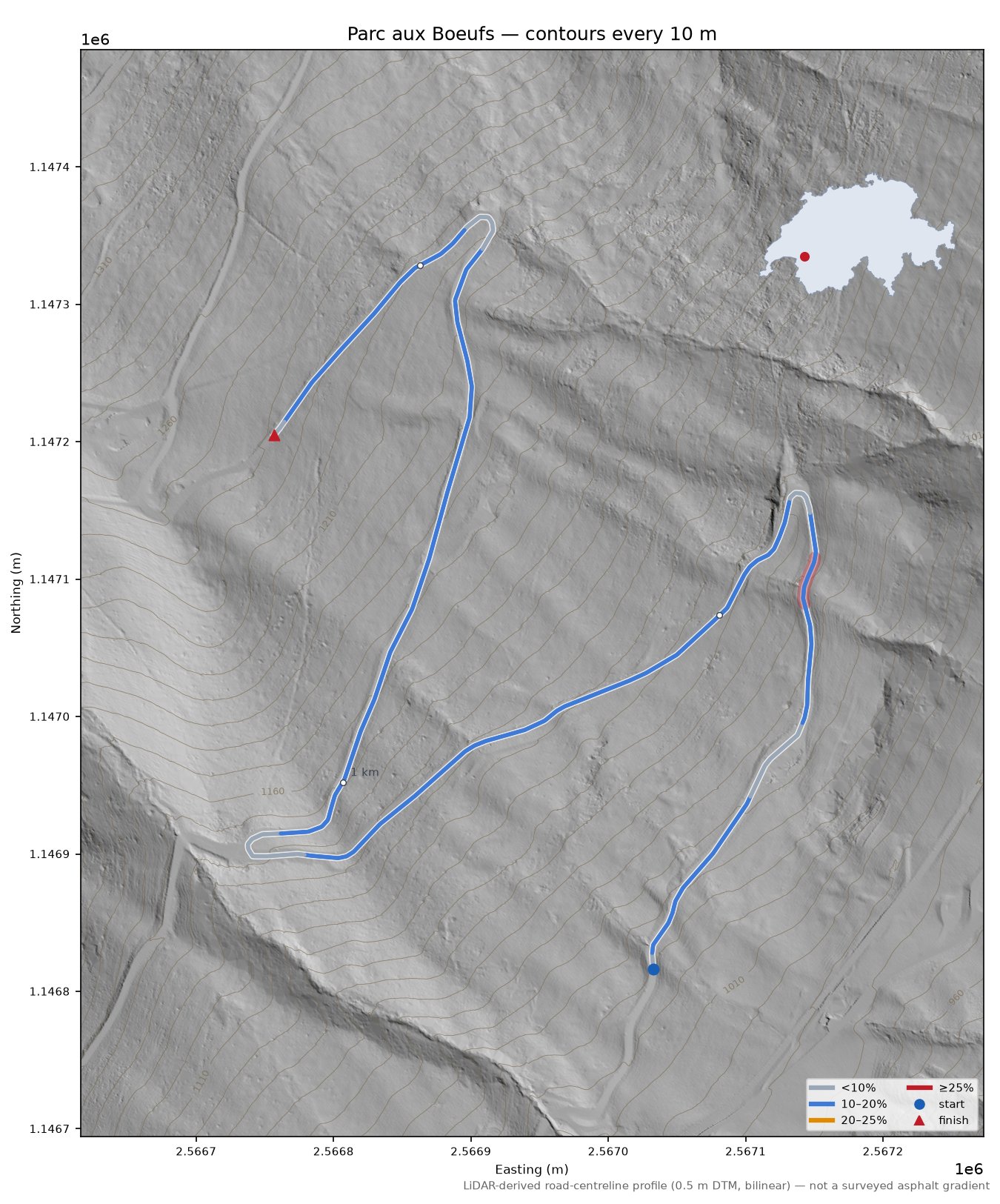 Parc aux Boeufs LiDAR hillshade map with contours