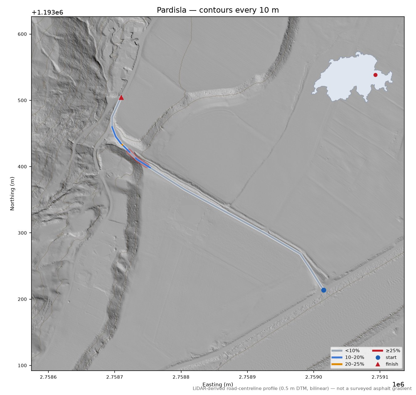 Pardisla LiDAR hillshade map with contours