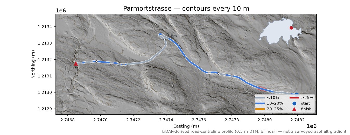 Parmortstrasse LiDAR hillshade map with contours