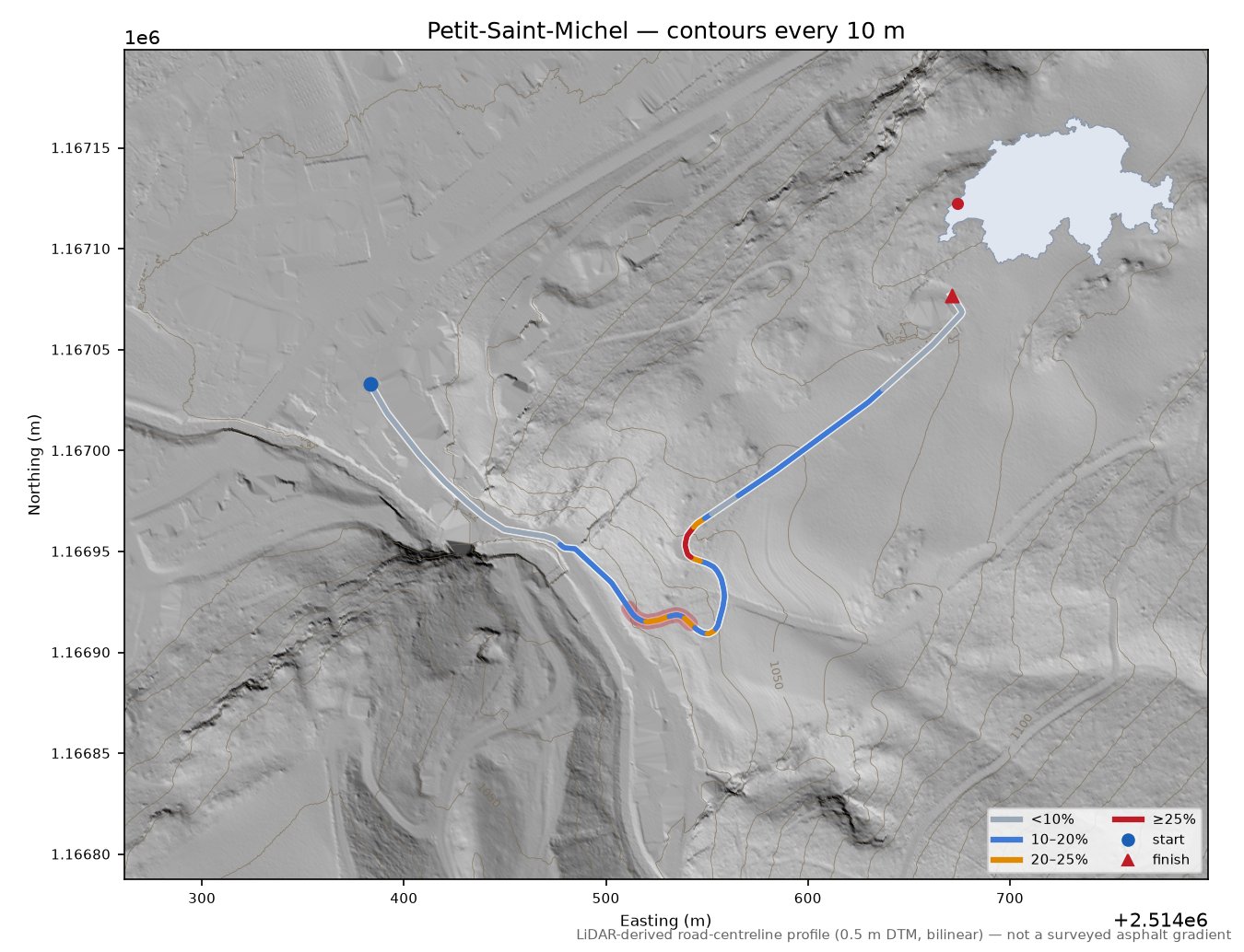 Petit-Saint-Michel LiDAR hillshade map with contours