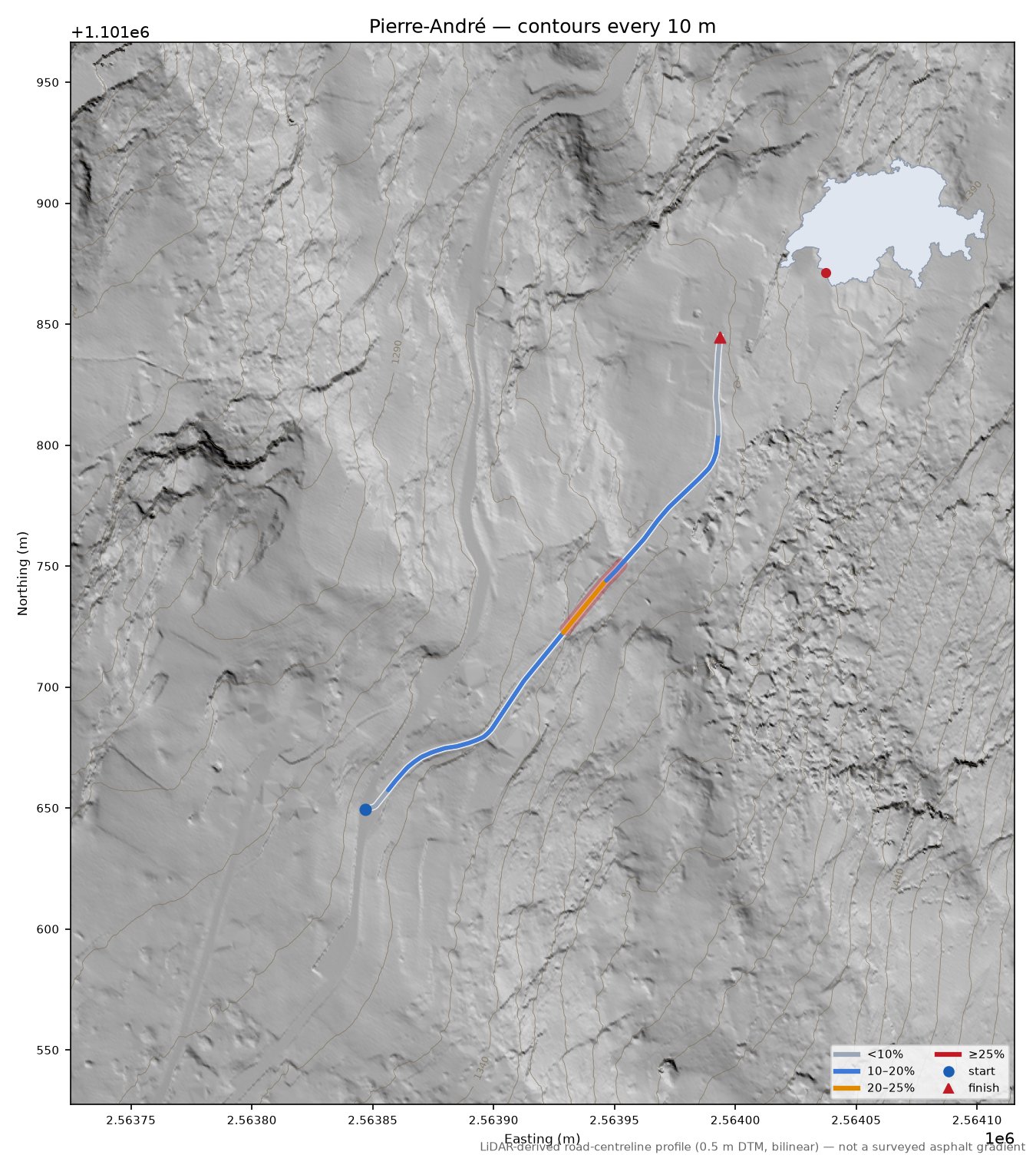 Pierre-André LiDAR hillshade map with contours