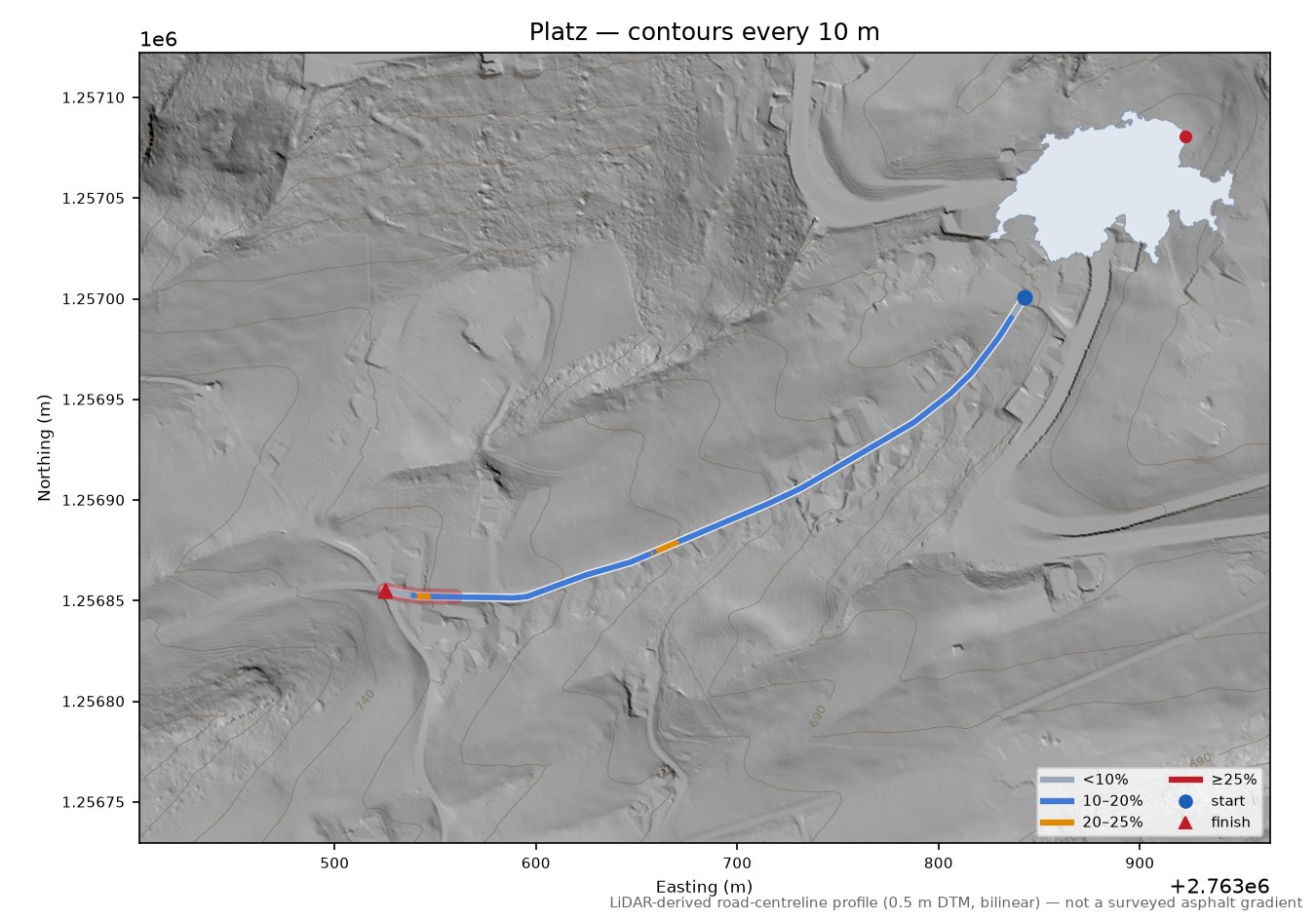 Platz LiDAR hillshade map with contours