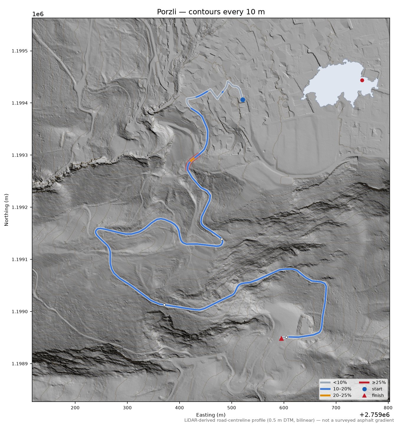 Porzli LiDAR hillshade map with contours