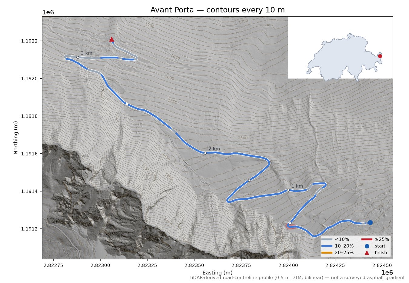 Avant Porta LiDAR hillshade map with contours