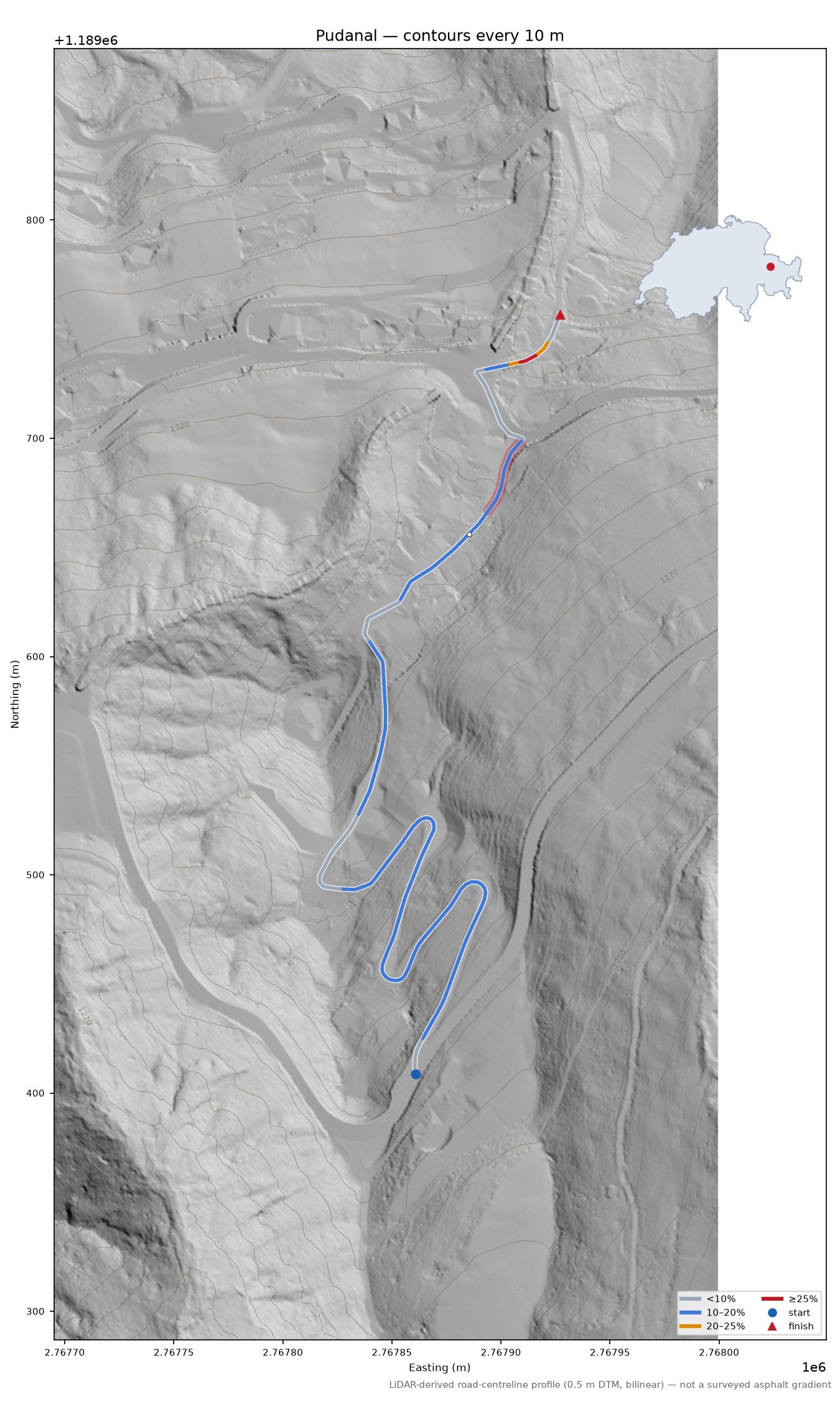 Pudanal LiDAR hillshade map with contours