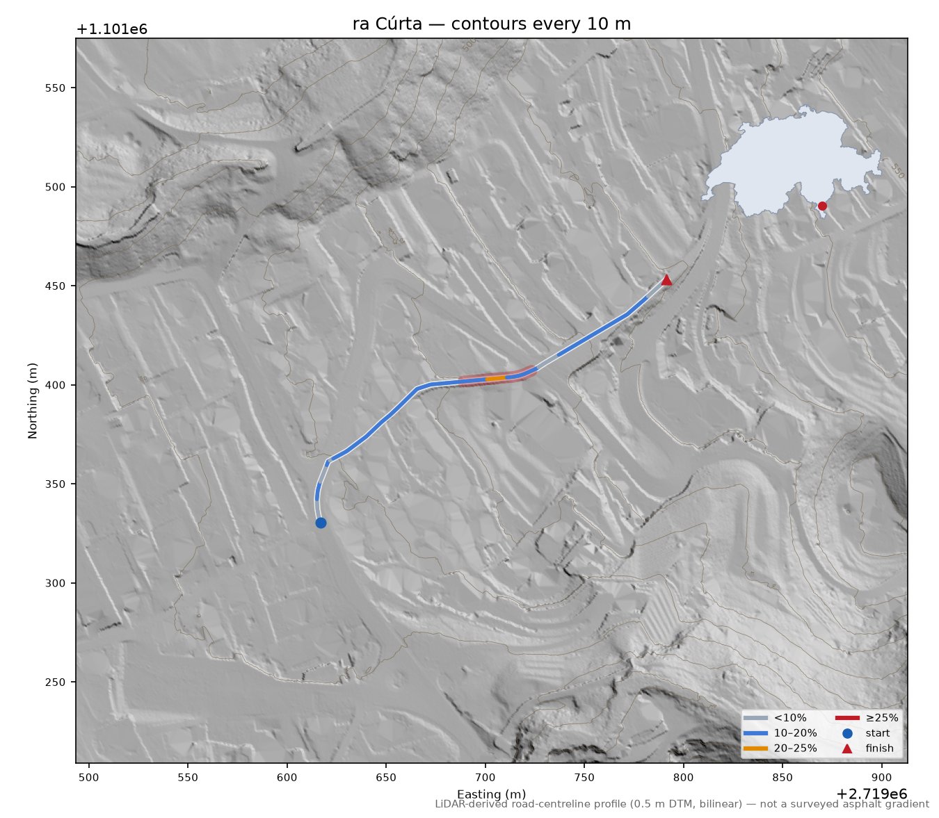 ra Cúrta LiDAR hillshade map with contours