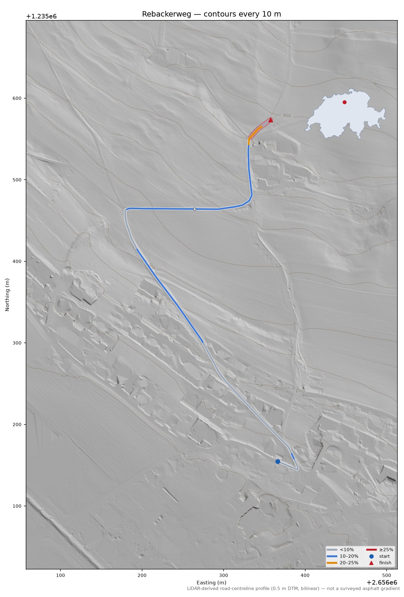 Rebackerweg LiDAR hillshade map with contours