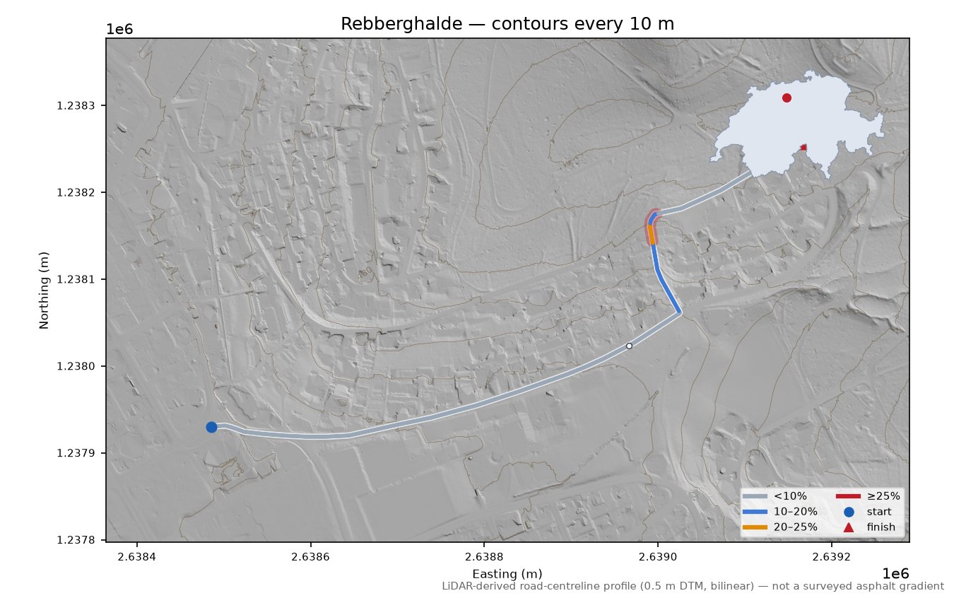 Rebberghalde LiDAR hillshade map with contours