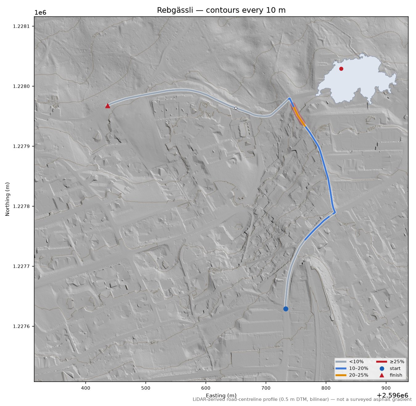 Rebgässli LiDAR hillshade map with contours