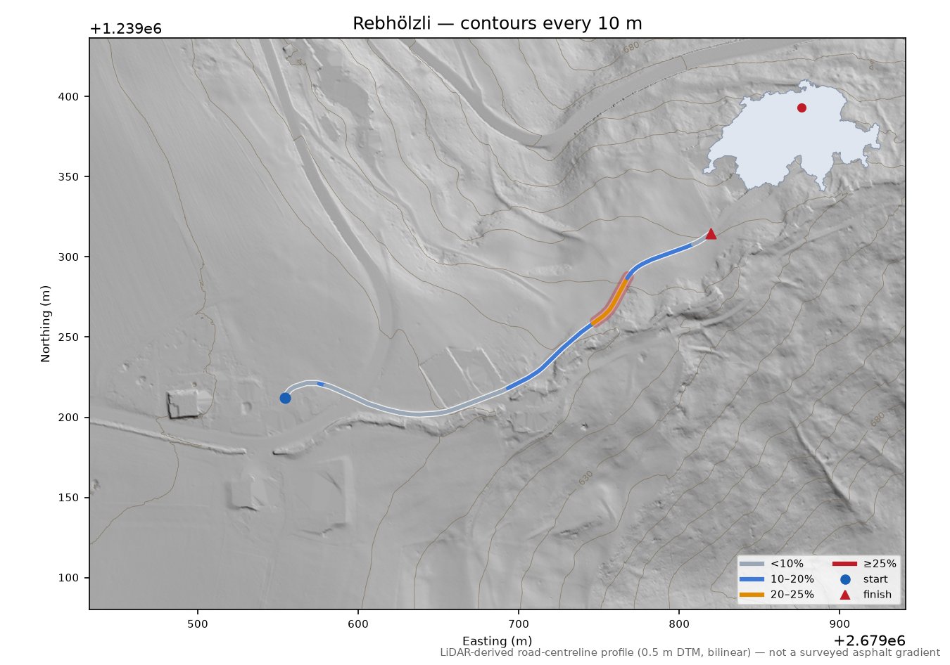 Rebhölzli LiDAR hillshade map with contours