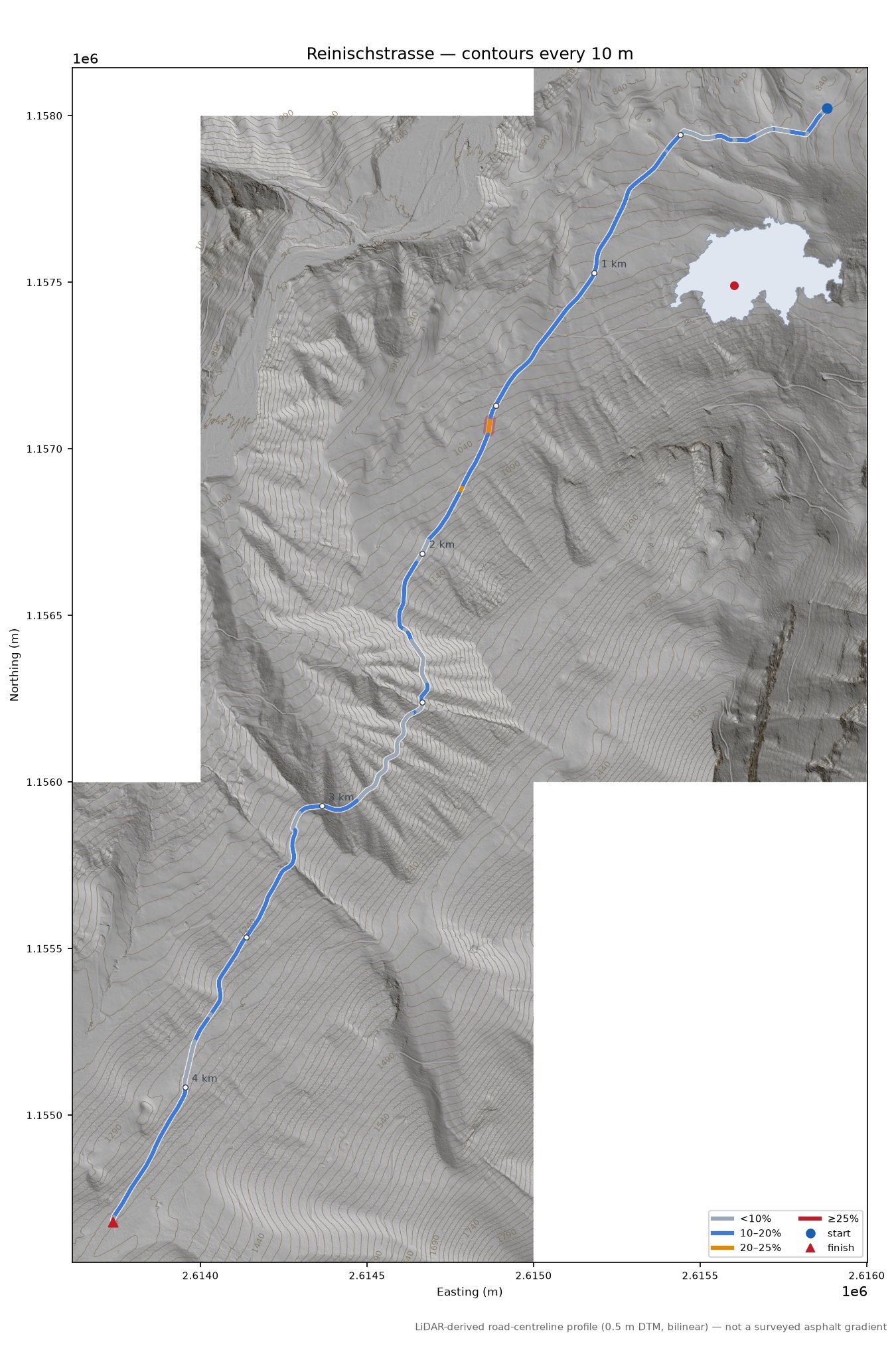 Reinischstrasse LiDAR hillshade map with contours