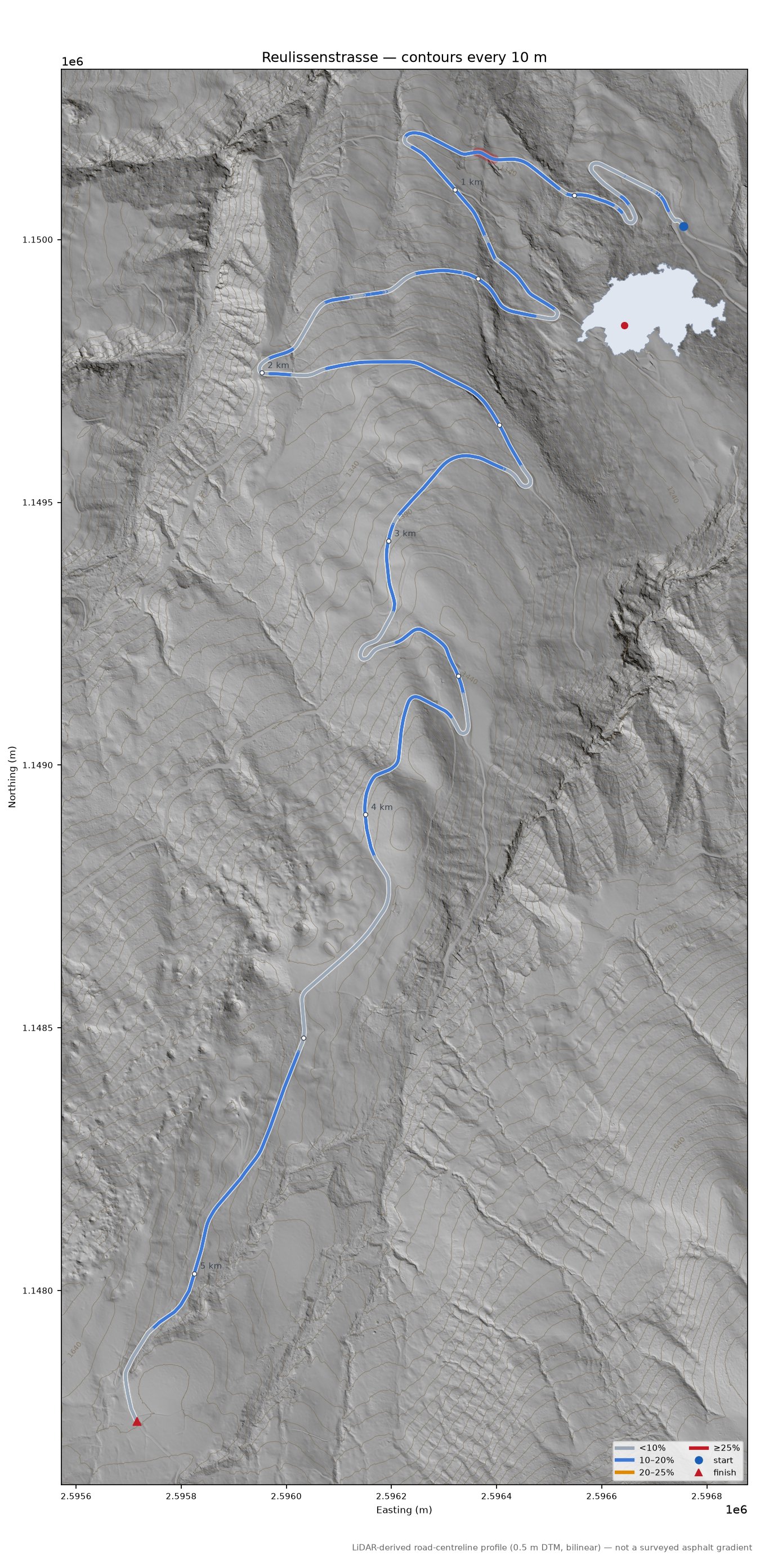 Reulissenstrasse LiDAR hillshade map with contours
