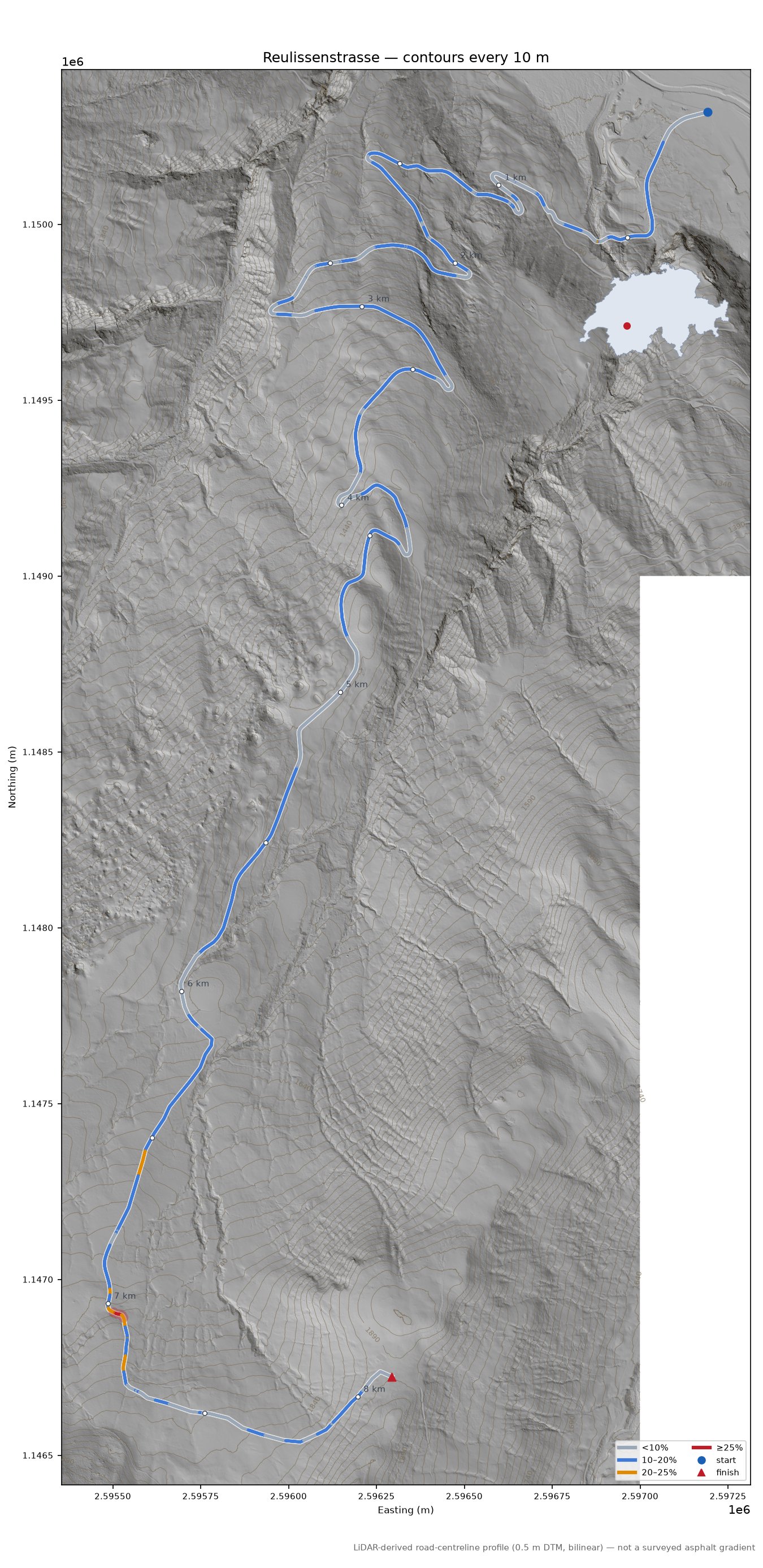 Reulissenstrasse LiDAR hillshade map with contours