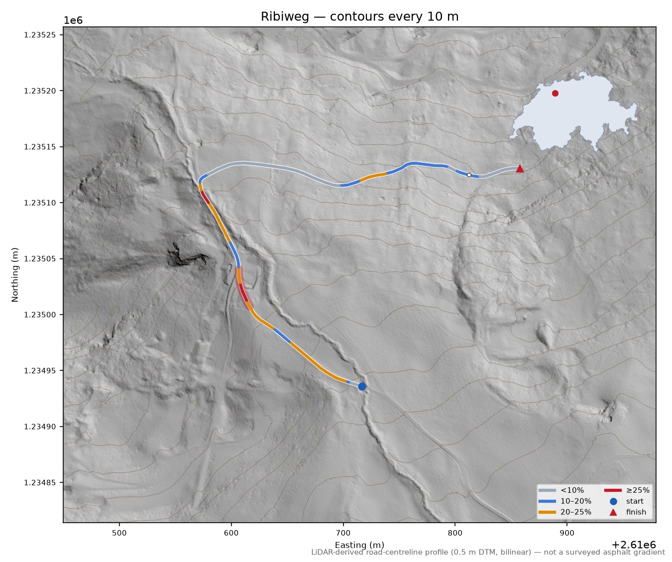 Ribiweg LiDAR hillshade map with contours
