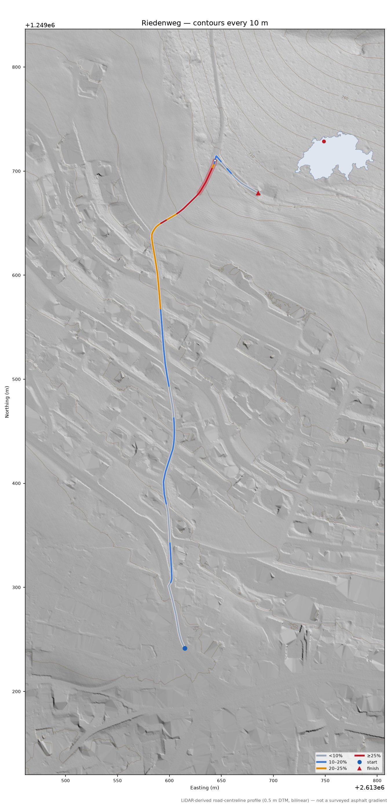 Riedenweg LiDAR hillshade map with contours