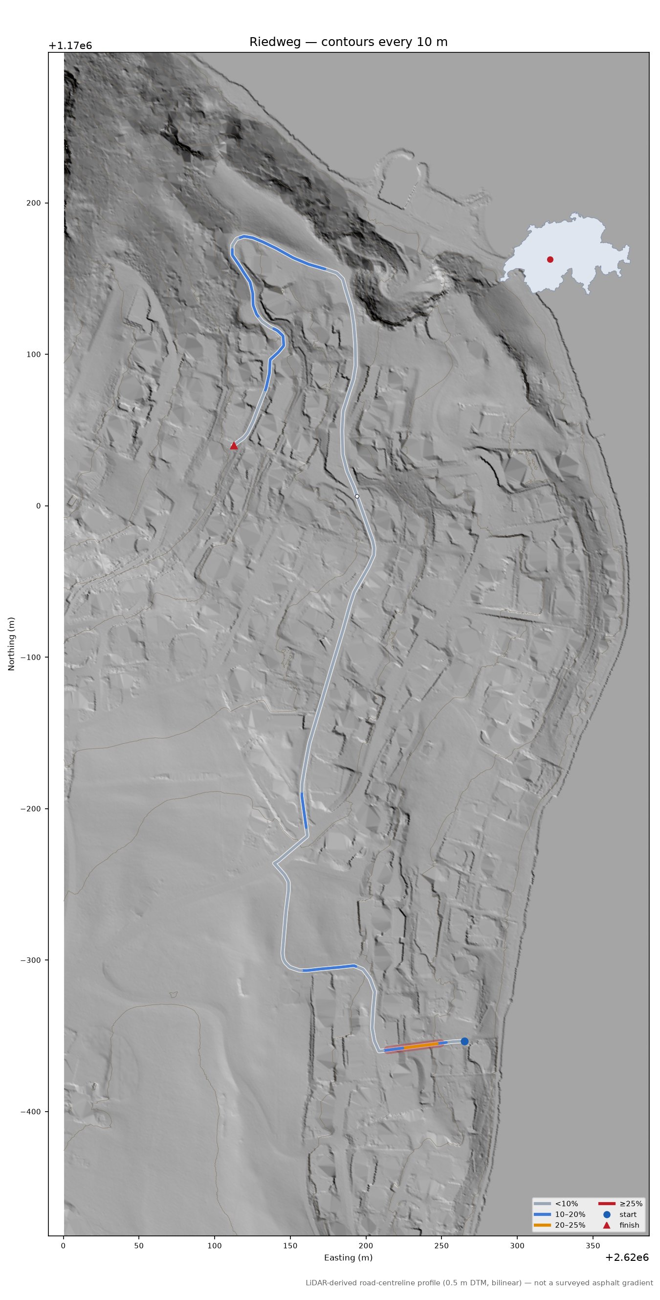 Riedweg LiDAR hillshade map with contours