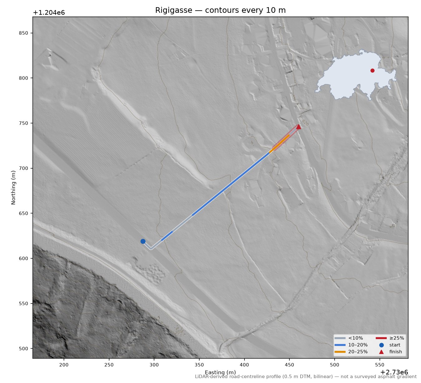 Rigigasse LiDAR hillshade map with contours