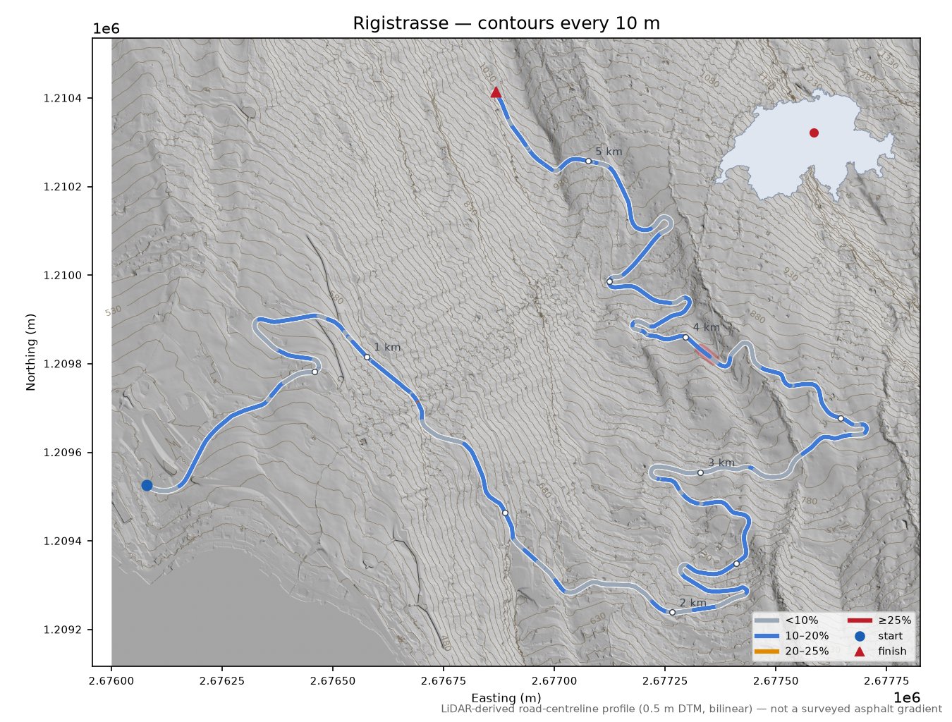 Rigistrasse LiDAR hillshade map with contours