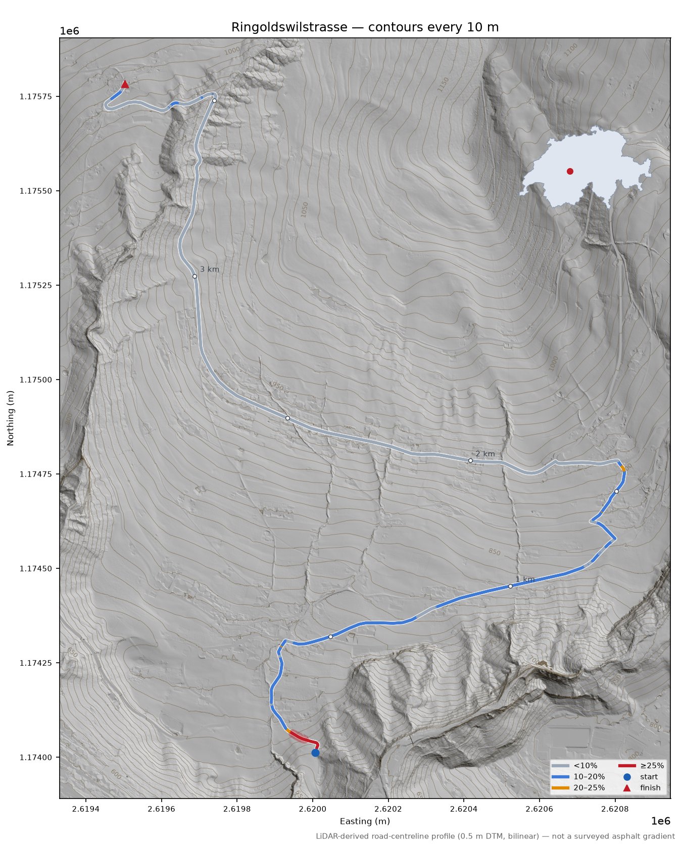 Ringoldswilstrasse LiDAR hillshade map with contours