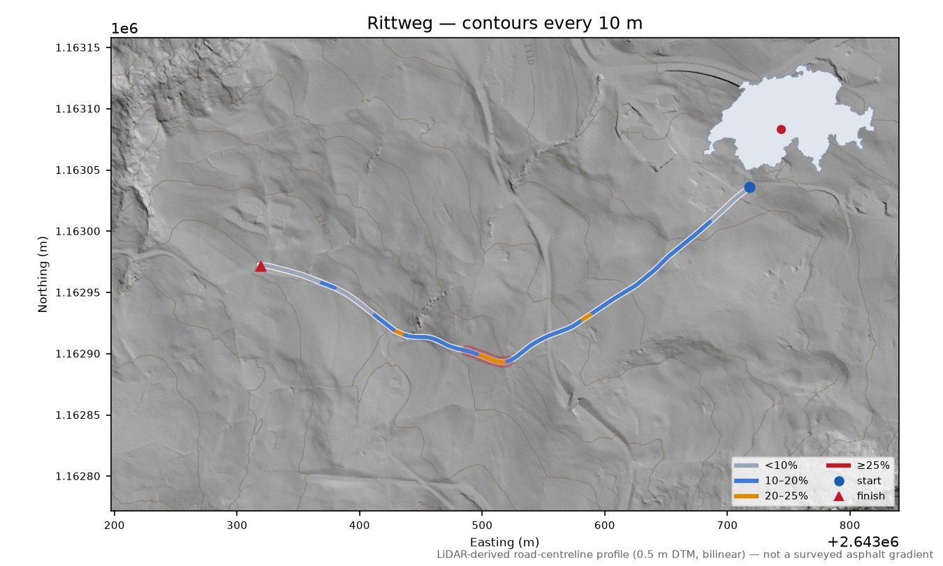 Rittweg LiDAR hillshade map with contours