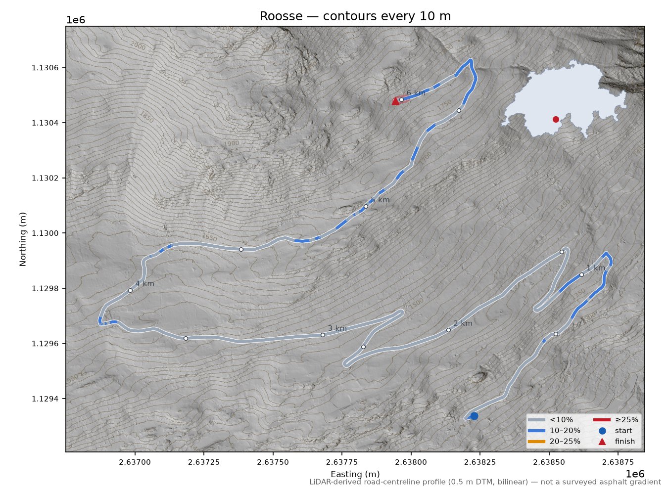 Roosse LiDAR hillshade map with contours